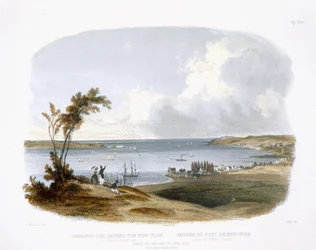 フリードリッヒ・サラテ（1793-1858）1843（アクアチント）によって彫刻された、「北アメリカの内陸の旅」のボリューム1のプレート33、スタテン島から撮ったニューヨーク湾への入り口